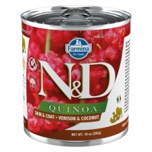 Farmina ND Quinoa Skin & Coat Venison - kompletné, bezobilné krmivo pre dospelých psov s kožnými problémami, s jeleňom, quinoou a kokosom
