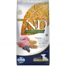 Farmina N&D Ancestral Grain Lamb & Blueberry Puppy Mini - kompletné vysokoproteínové krmivo pre šteňatá malých plemien so starými obilninami, jahňacinou a jahňacinou