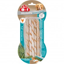 8v1 Delights Pro Dental Twisted Sticks 10 ks. - pamlsky pre psov v tvare skrútených paličiek, podporujúce zdravie zubov