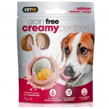 VetIQ Grain Free Creamy Centers Losos 70g - bezobilné maškrty pre psov, losos, kokos a mango