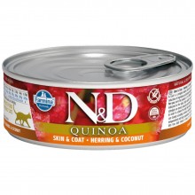 Farmina ND Quinoa Skin & Coat Cat Herring & Coconut 80g - bezobilné krmivo pre dospelé mačky s kožnými problémami, so sleďom, quinoou a žemľou